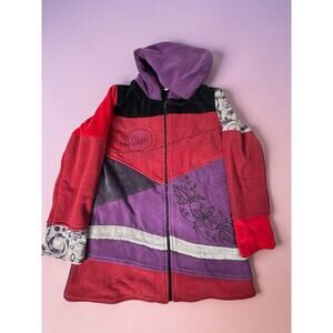 Greater Good Network Colorblock Full Zip Fleece Hoodie Purple Embroidered S